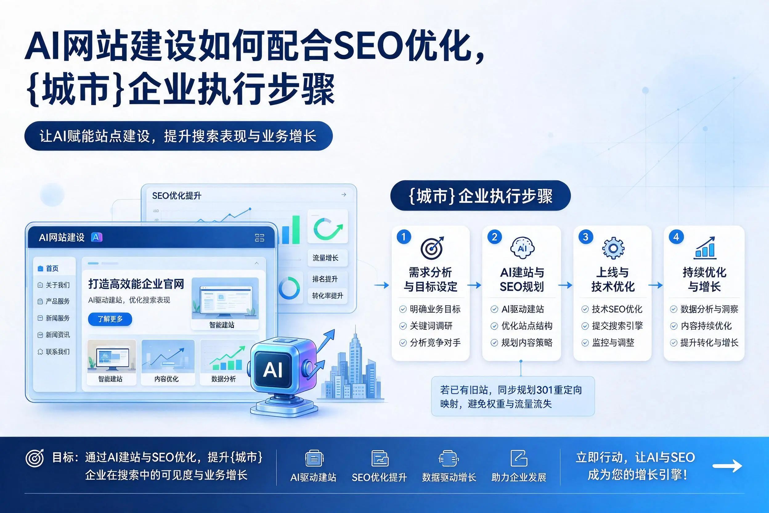 AI网站建设如何配合SEO优化,鹰潭企业执行步骤