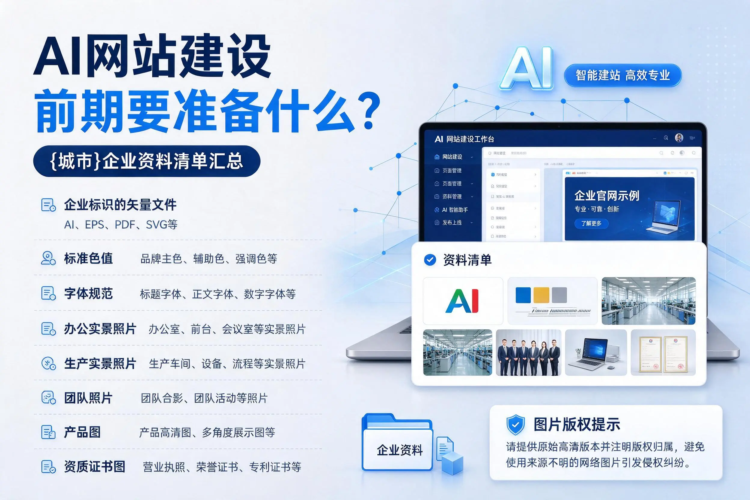 AI网站建设前期要准备什么?鹰潭企业资料清单汇总