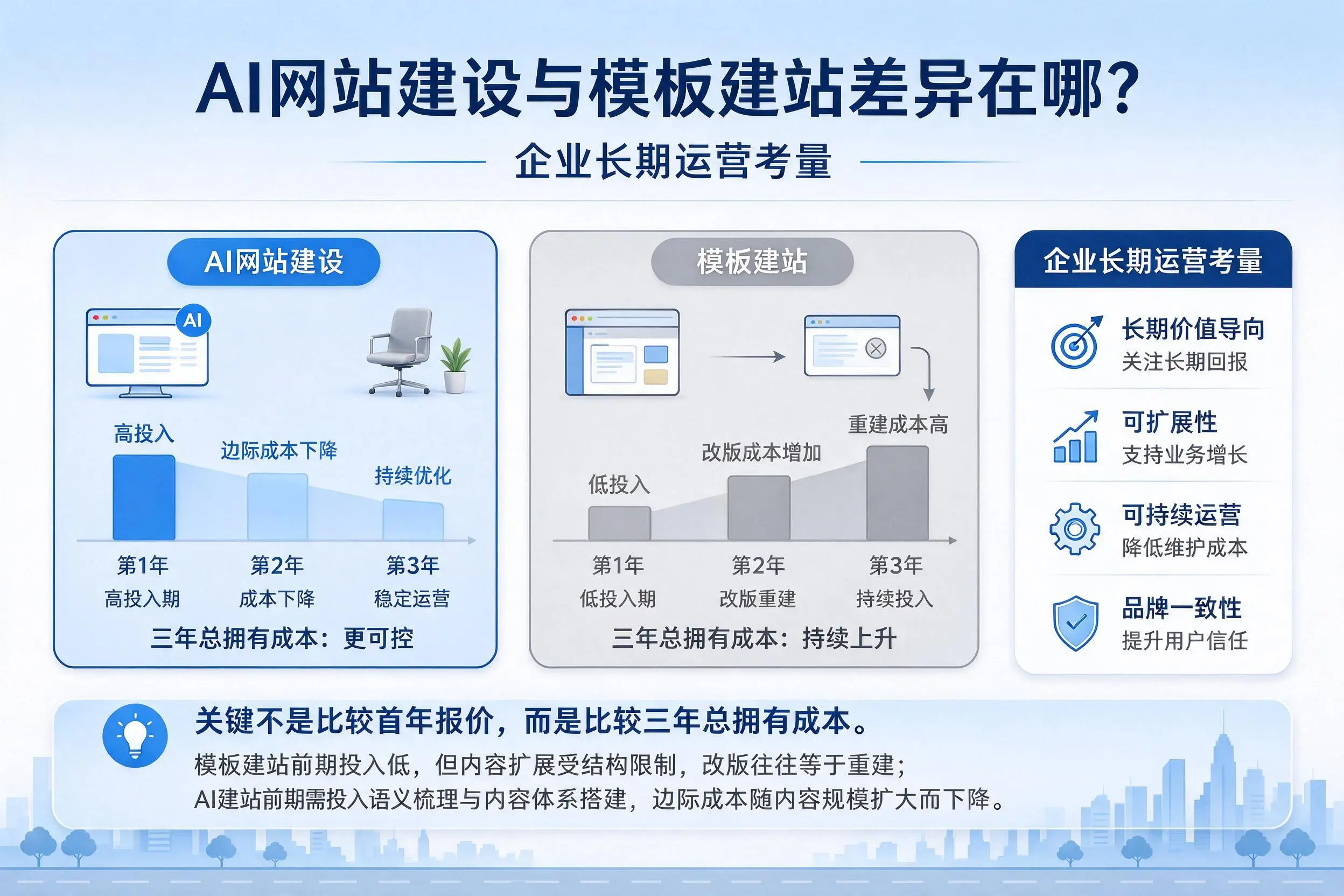 AI网站建设与模板建站差异在哪？鹰潭企业长期运营考量